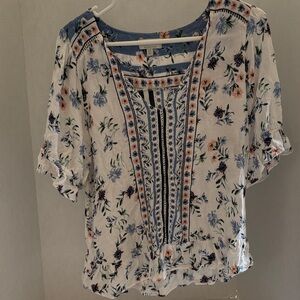 Lucky Brand Floral Blouse - Blue, White, and Orange